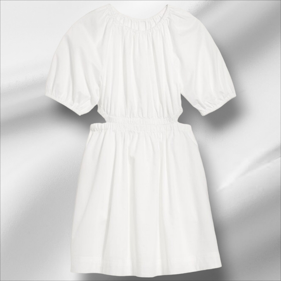 Old Navy Womens Waist-Defined Puff-Sleeve Cotton Poplin Side-Cutout Mini Dress - Picture 4 of 5